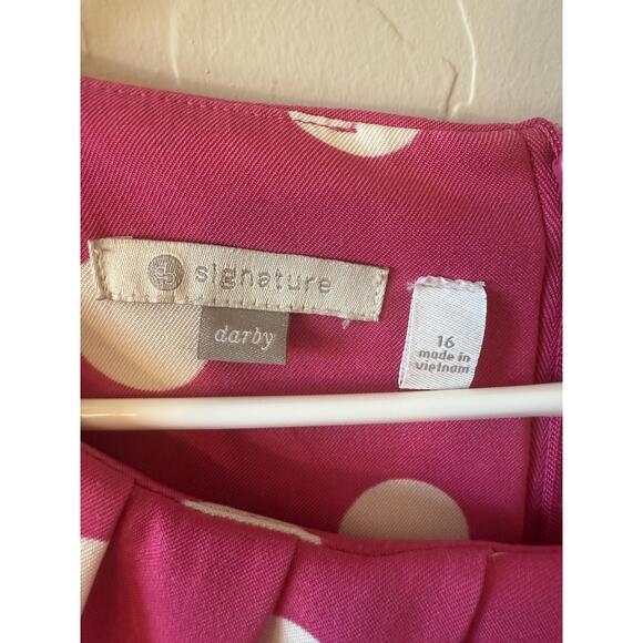 Signature Dress Womens 16‎ Pink A-line Polka Dot Sleeveless Belted Retro Chic - Picture 3 of 5